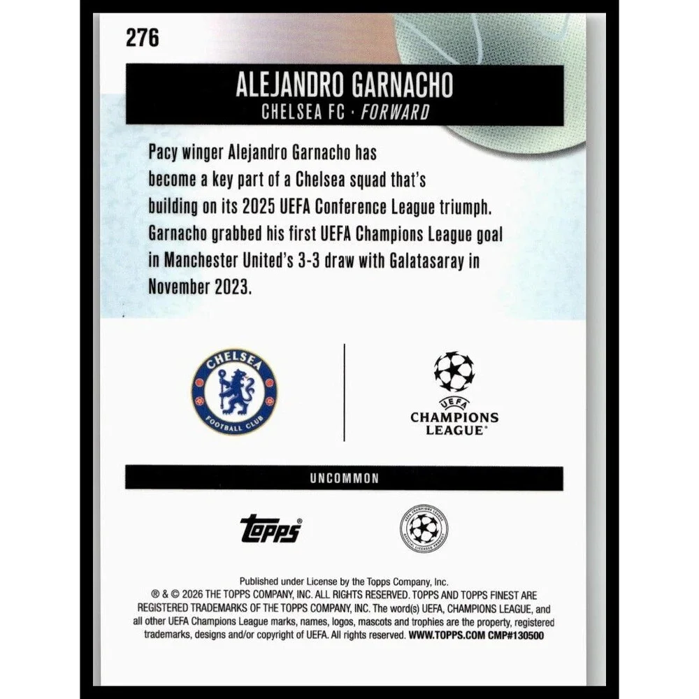 2025-26 Finest UEFA Alejandro Garnacho #276 Chelsea FC Uncommon